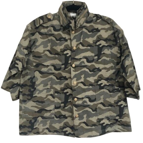 Sugarlips Green & Black Camo Print Jacket 3/4 Sleeves Boxy Lightweight Size XS - Picture 2 of 11